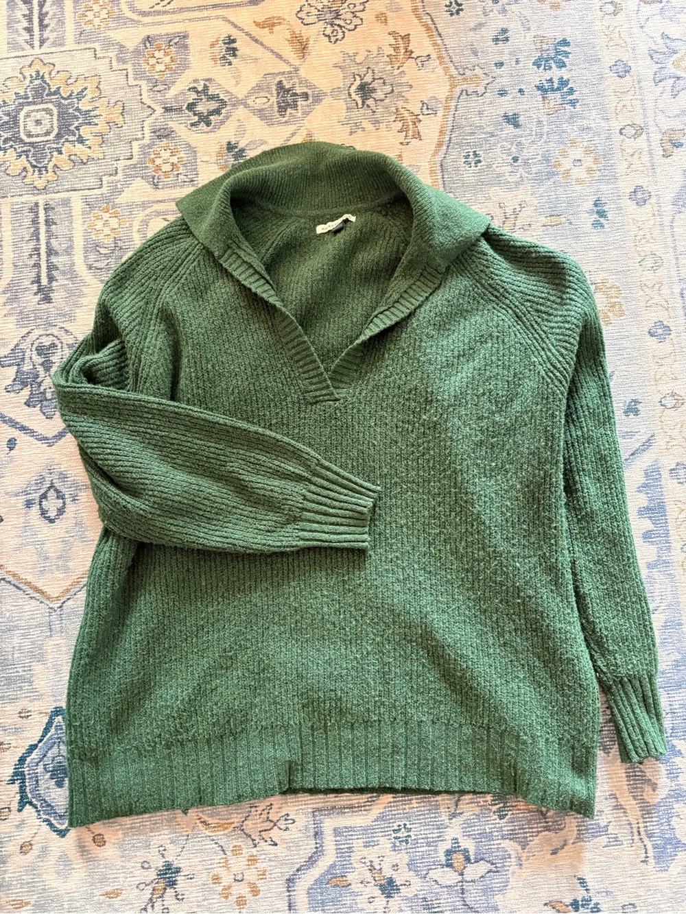 American Eagle Outfitters Forest Green V-Neck Collared Sweater